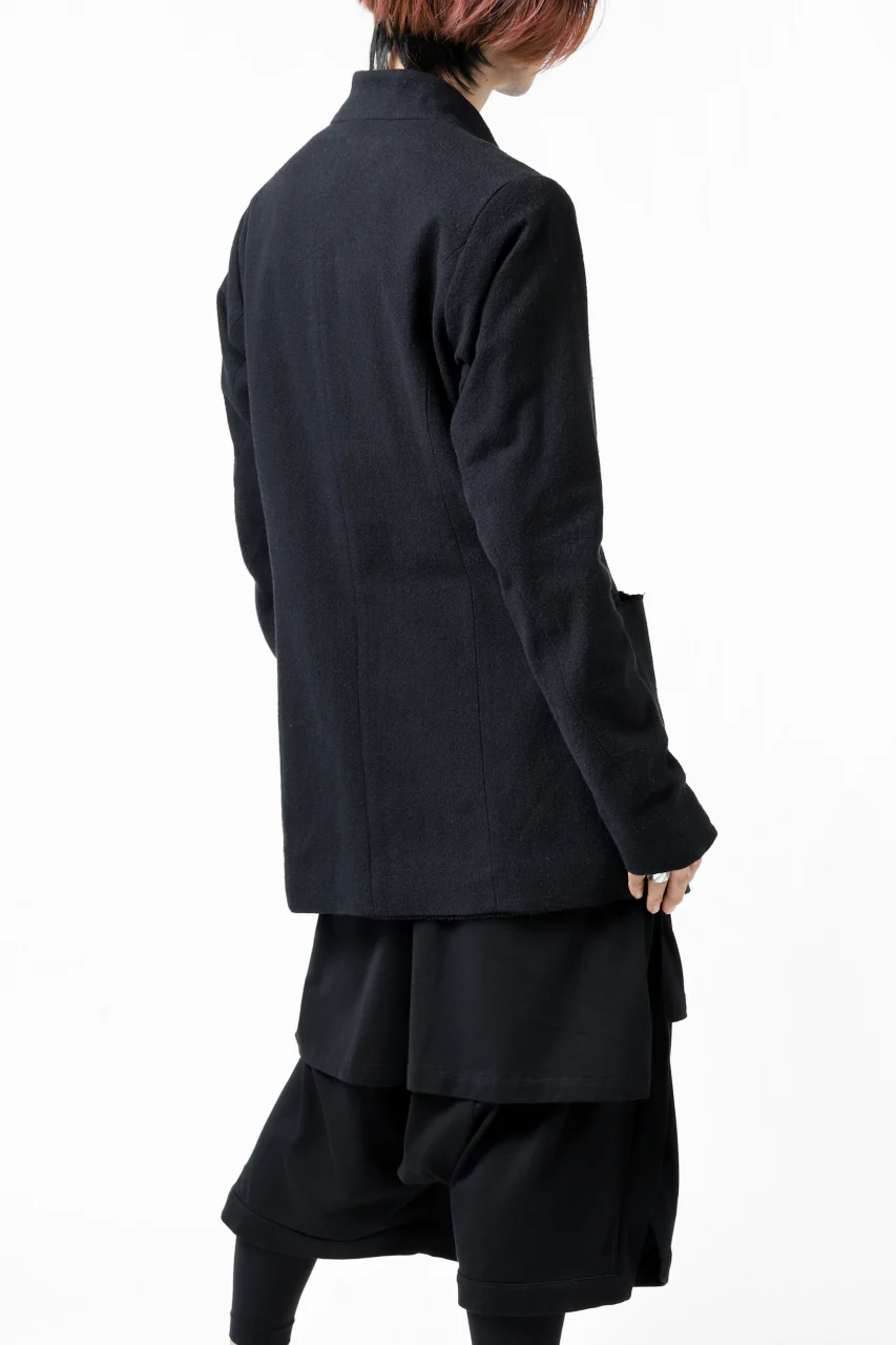 blackcrow 1B jacket silk wool cotton tweed with leather button (NAVY) - Image 10