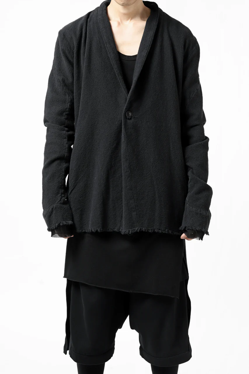 blackcrow 1B jacket silk wool cotton tweed with leather button (NAVY) - Image 12