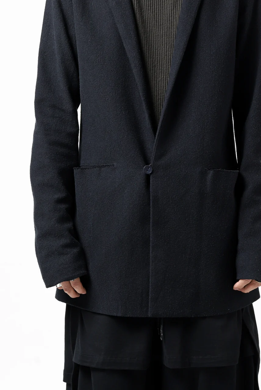 blackcrow 1B jacket silk wool cotton tweed with leather button (NAVY) - Image 14