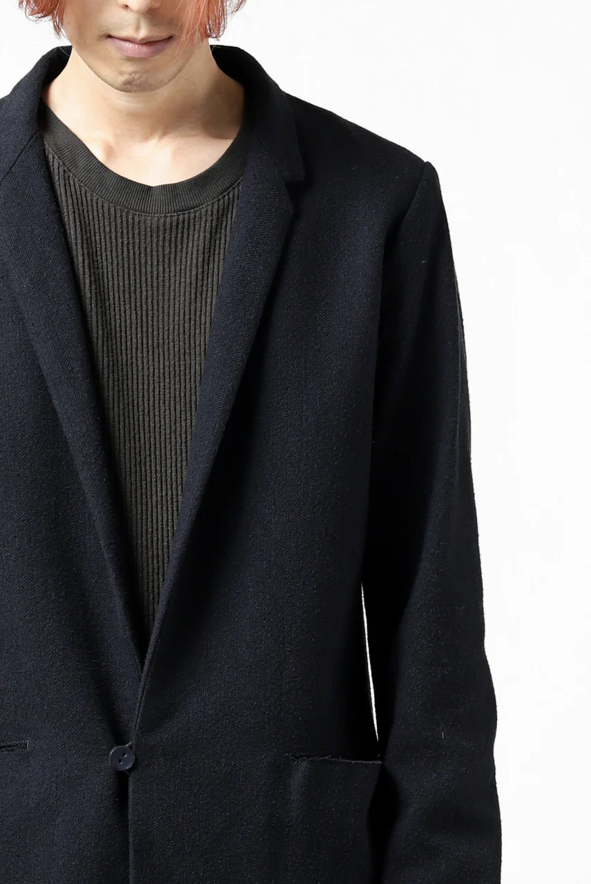 blackcrow 1B jacket silk wool cotton tweed with leather button (NAVY) - Image 15