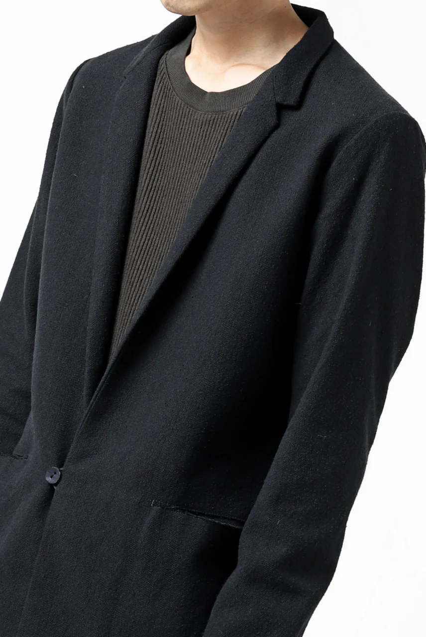 blackcrow 1B jacket silk wool cotton tweed with leather button (NAVY) - Image 16