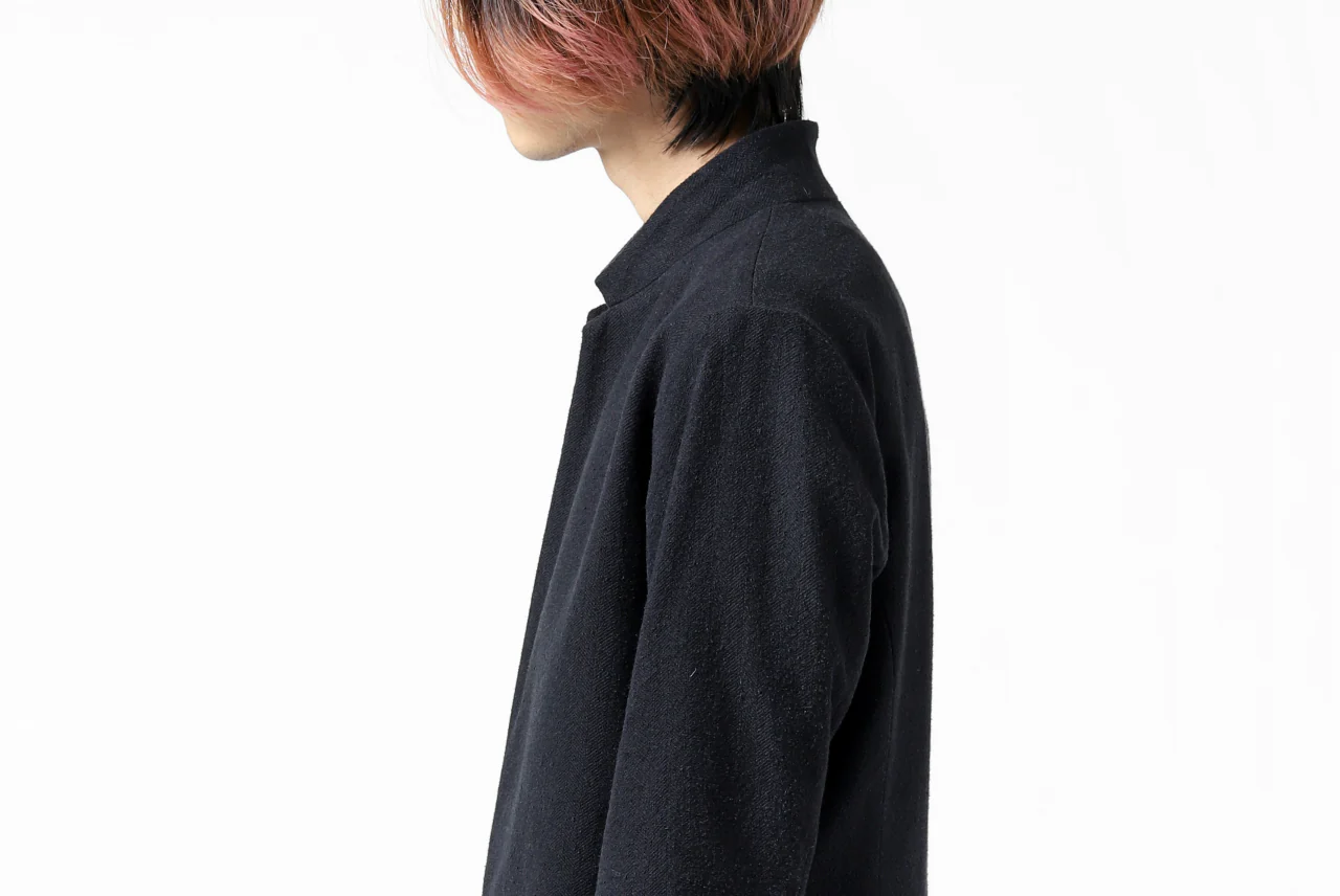 blackcrow 1B jacket silk wool cotton tweed with leather button (NAVY) - Image 19