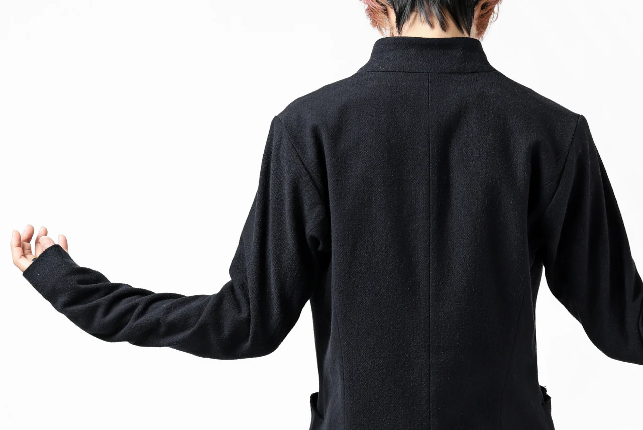 blackcrow 1B jacket silk wool cotton tweed with leather button (NAVY) - Image 20