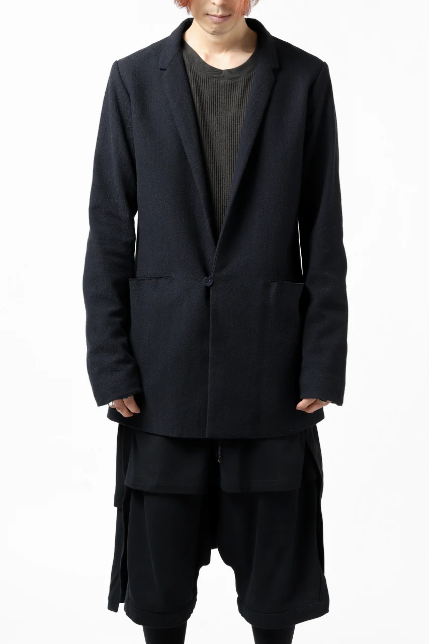 blackcrow 1B jacket silk wool cotton tweed with leather button (NAVY) - Image 3