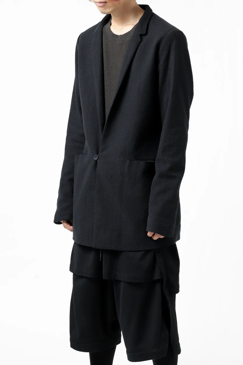 blackcrow 1B jacket silk wool cotton tweed with leather button (NAVY) - Image 4