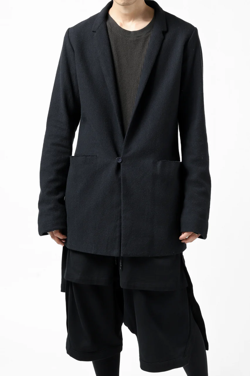 blackcrow 1B jacket silk wool cotton tweed with leather button (NAVY) - Image 6