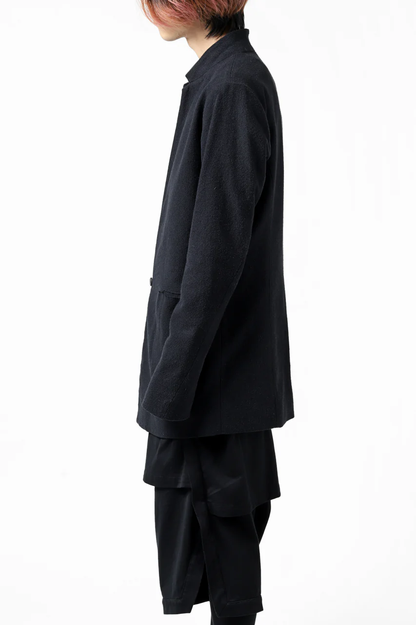 blackcrow 1B jacket silk wool cotton tweed with leather button (NAVY) - Image 7