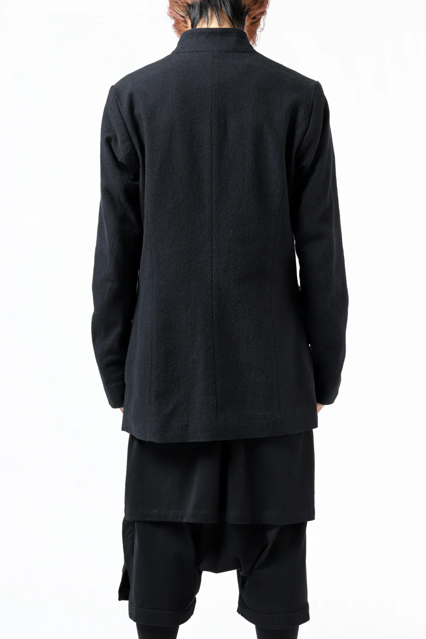 blackcrow 1B jacket silk wool cotton tweed with leather button (NAVY) - Image 8