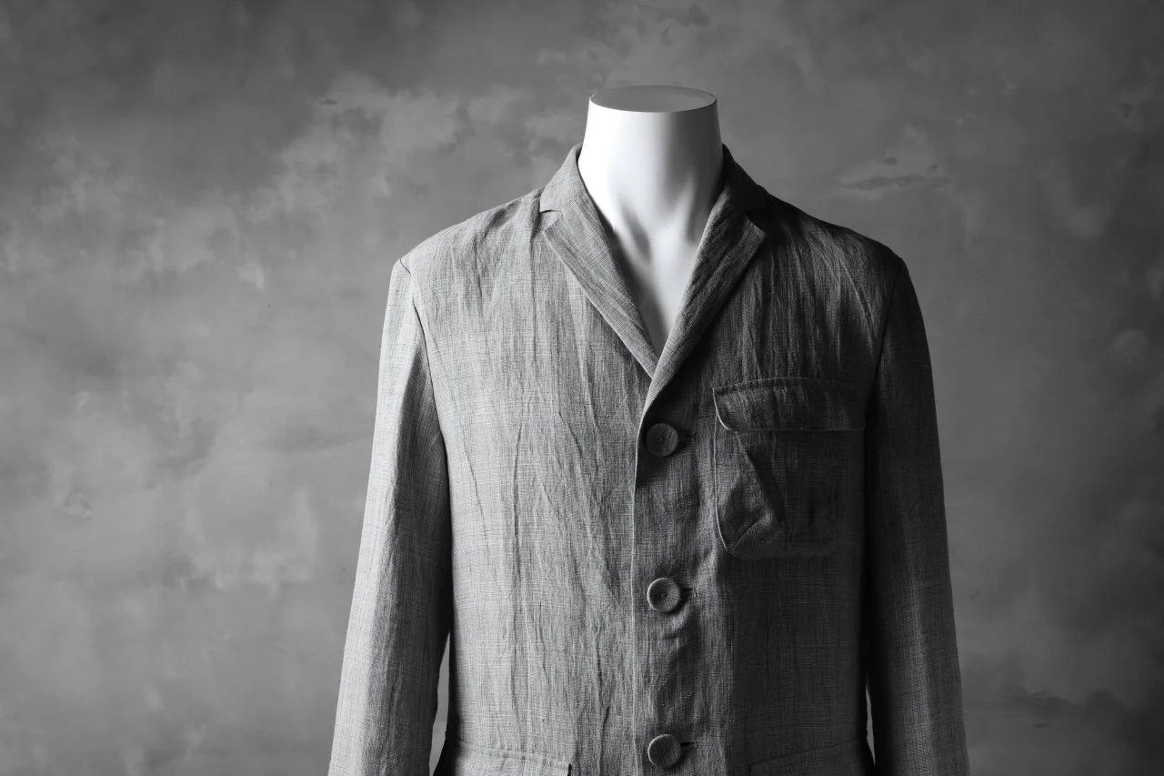 blackcrow 3B linen check jacket / sumi dyed (carbon) - Image 16