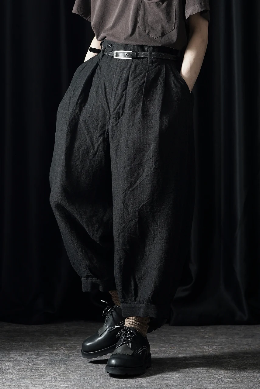 KLASICA "GOSSE" BALLOON TUCKED TROUSERS / OBSCURE STRIPED 3/3 MINI HBT (MID NIGHT) - Image 10