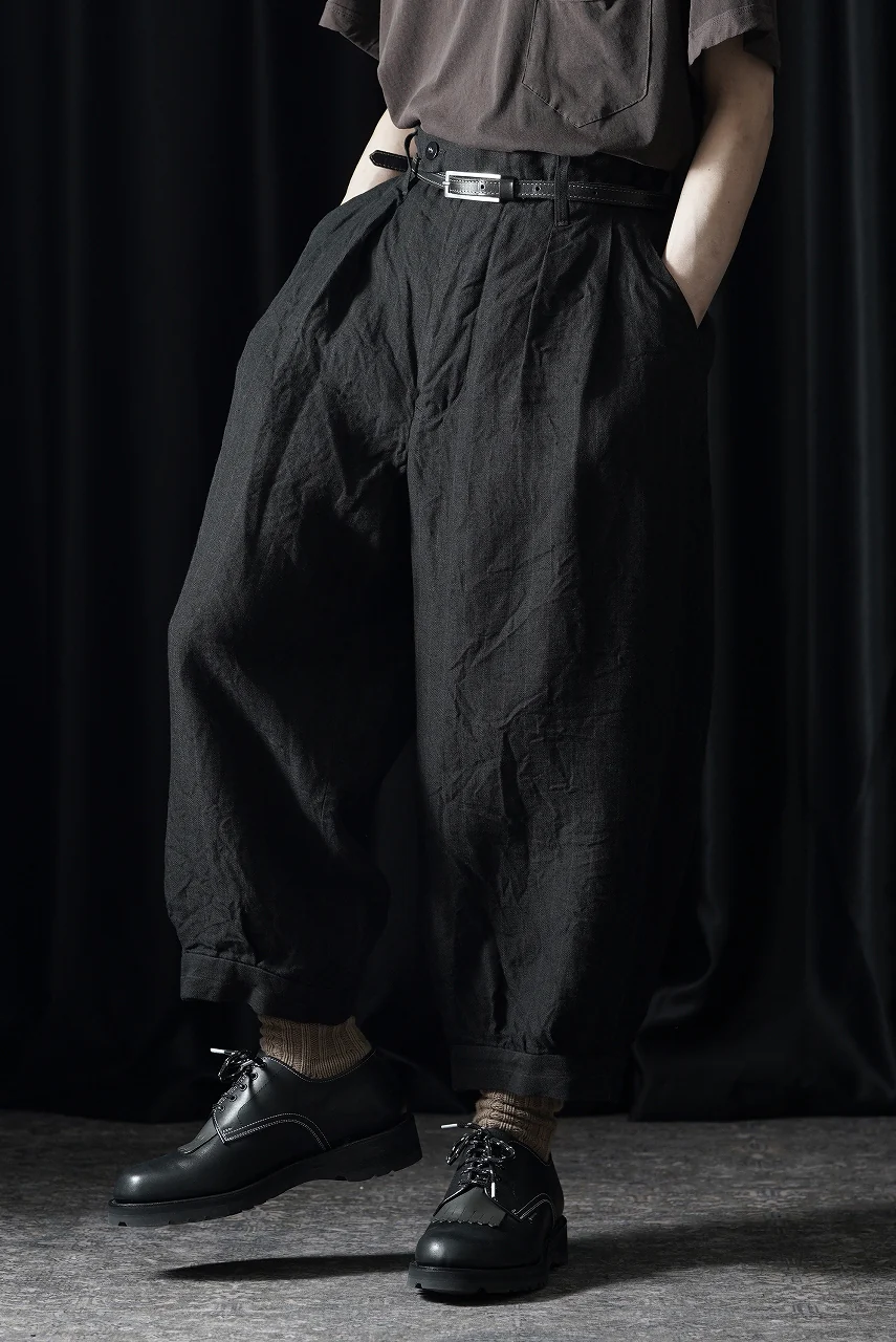 KLASICA "GOSSE" BALLOON TUCKED TROUSERS / OBSCURE STRIPED 3/3 MINI HBT (MID NIGHT) - Image 11