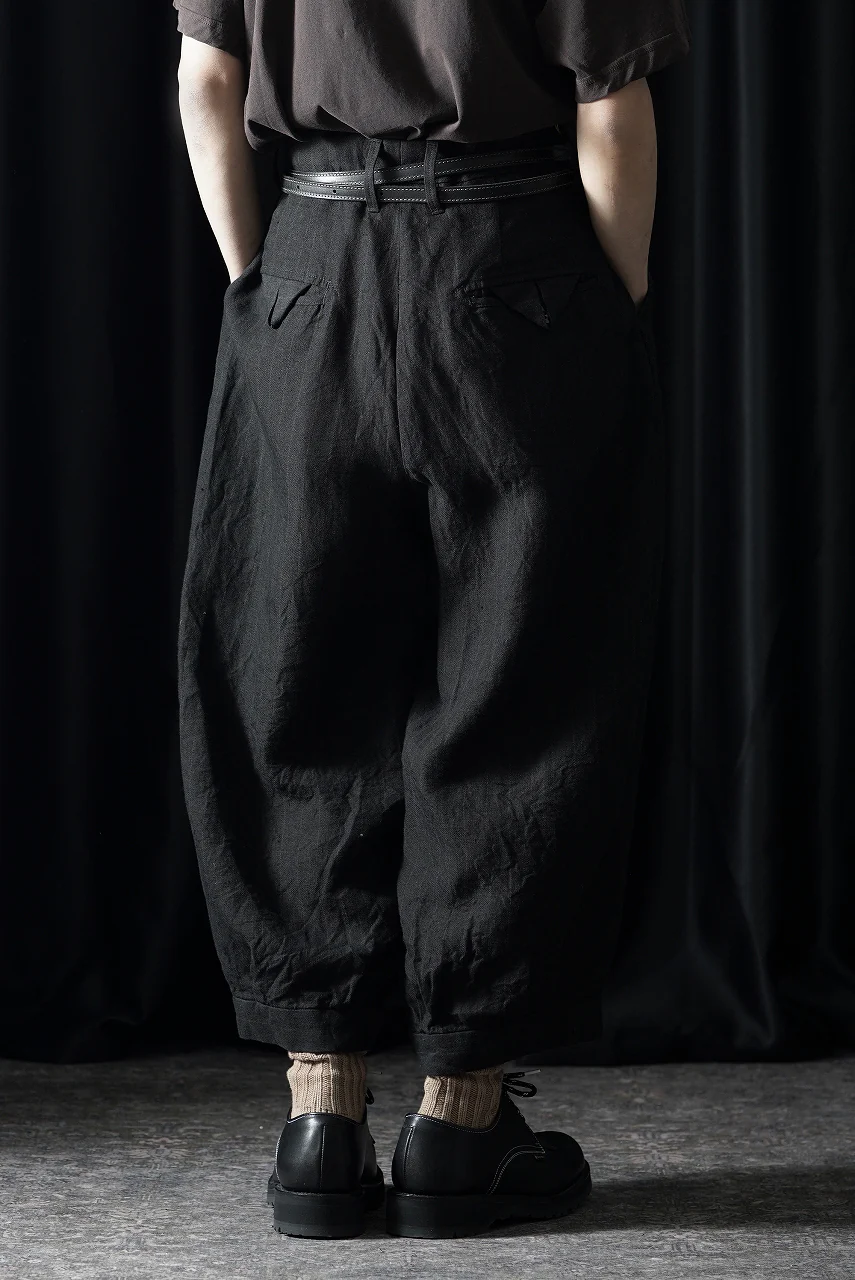 KLASICA "GOSSE" BALLOON TUCKED TROUSERS / OBSCURE STRIPED 3/3 MINI HBT (MID NIGHT) - Image 12