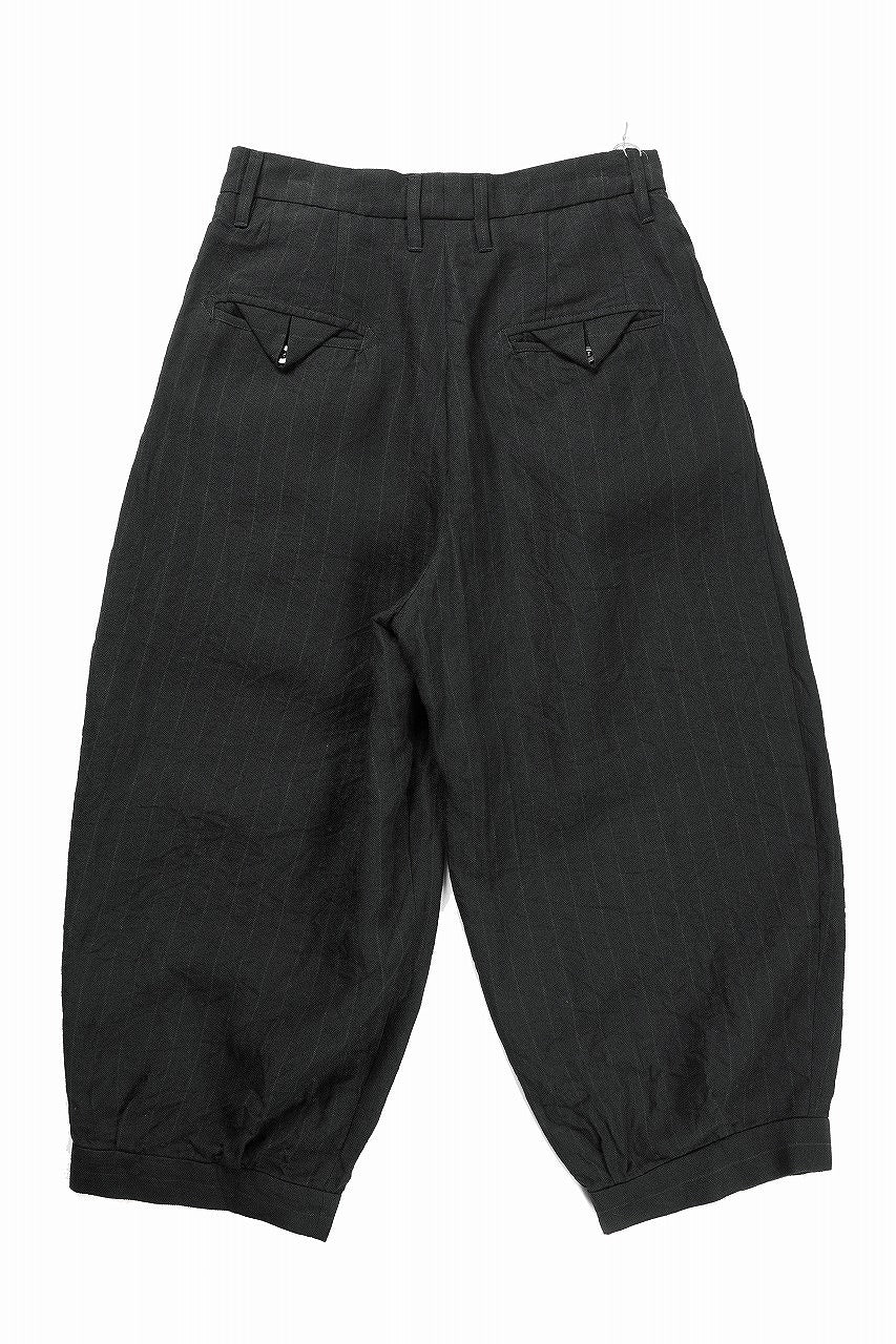 KLASICA "GOSSE" BALLOON TUCKED TROUSERS / OBSCURE STRIPED 3/3 MINI HBT (MID NIGHT) - Image 4