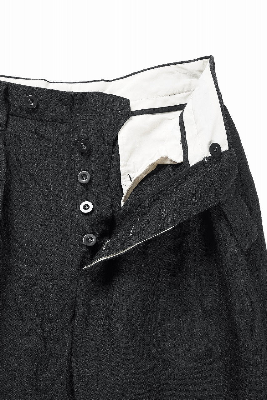 KLASICA "GOSSE" BALLOON TUCKED TROUSERS / OBSCURE STRIPED 3/3 MINI HBT (MID NIGHT) - Image 7