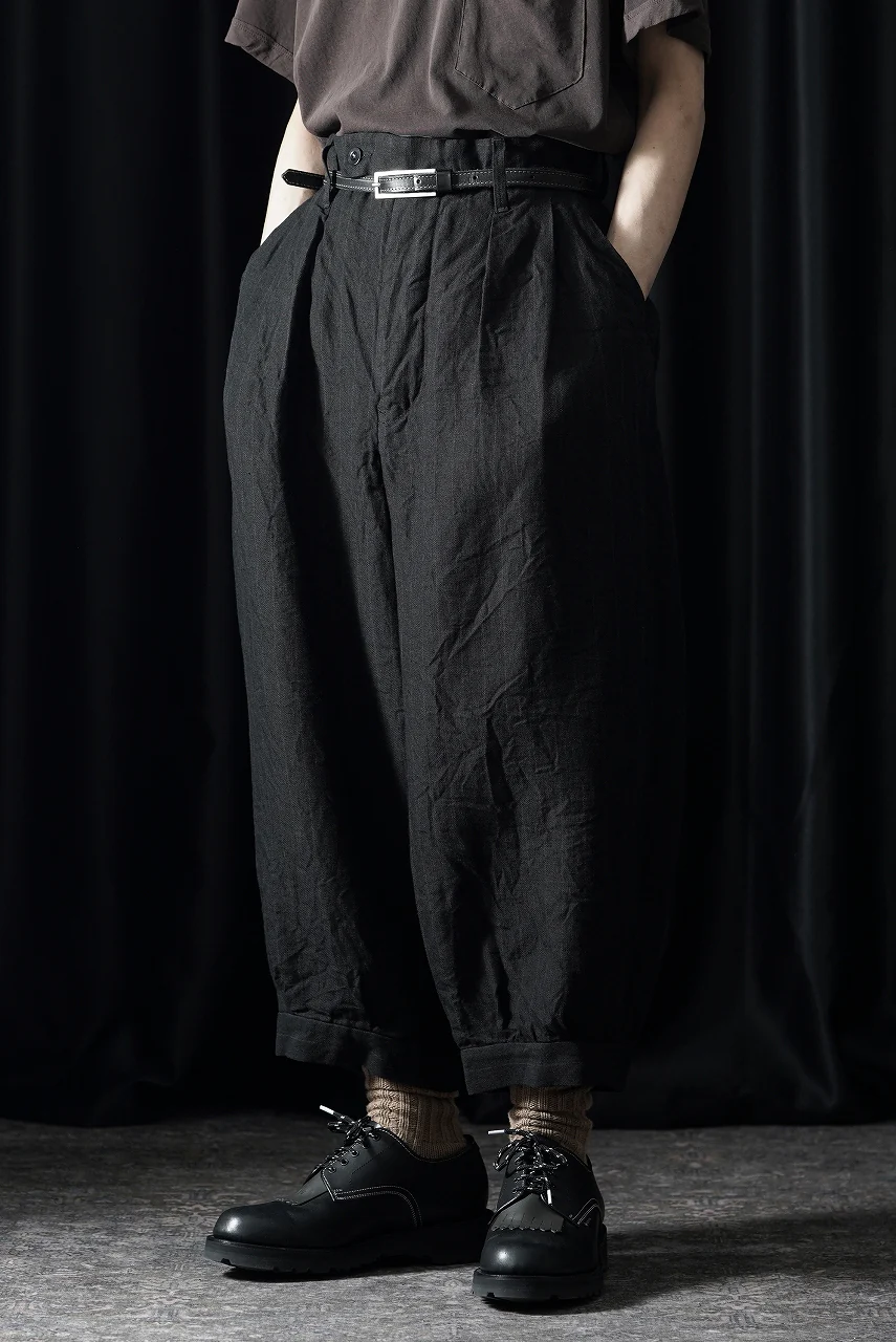 KLASICA "GOSSE" BALLOON TUCKED TROUSERS / OBSCURE STRIPED 3/3 MINI HBT (MID NIGHT) - Image 9
