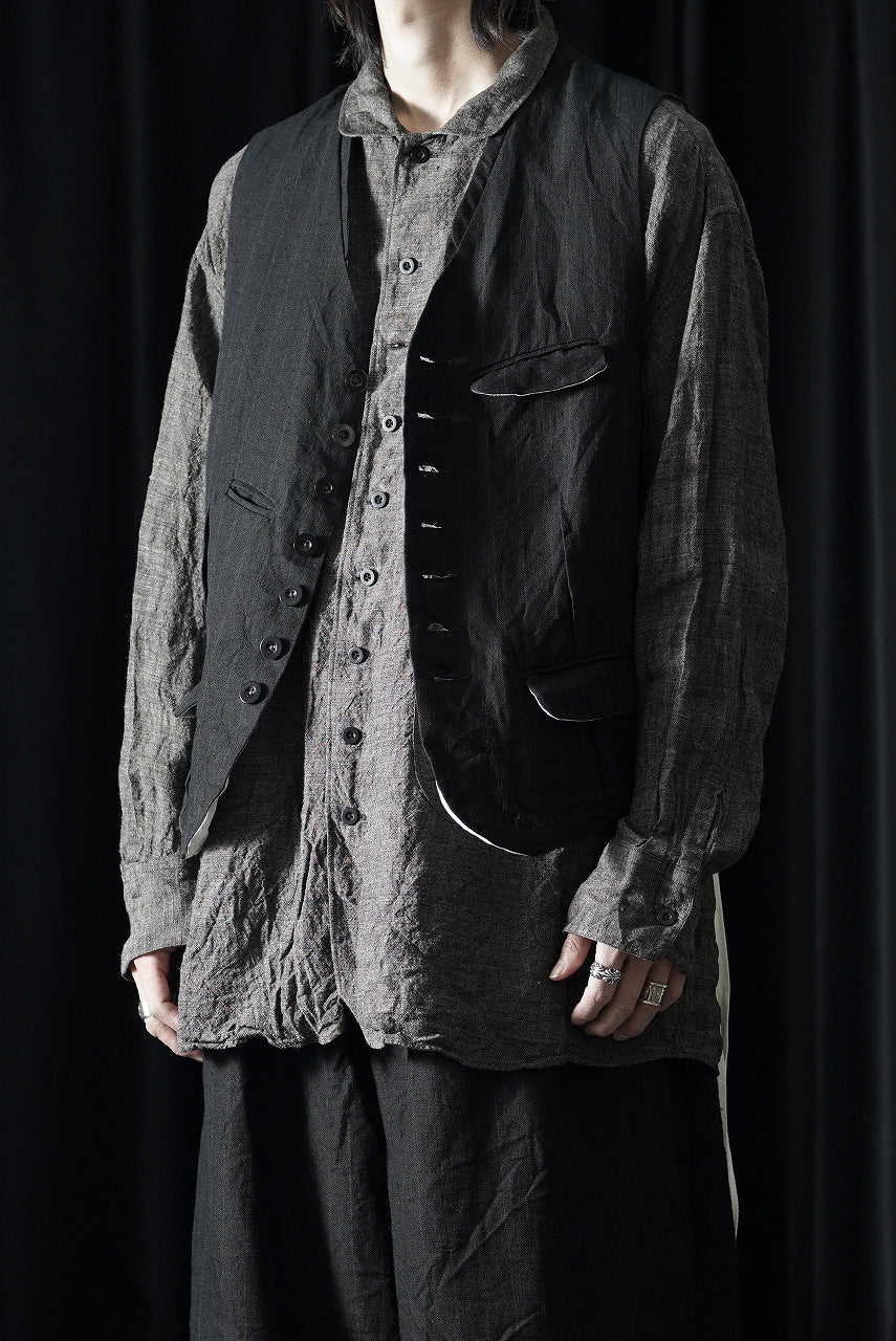 KLASICA "JEUNET" SQUARE SHAPED LOOSE VEST / OBSCURE STRIPED 3/3 MINI HBT (MID NIGHT) - Image 11