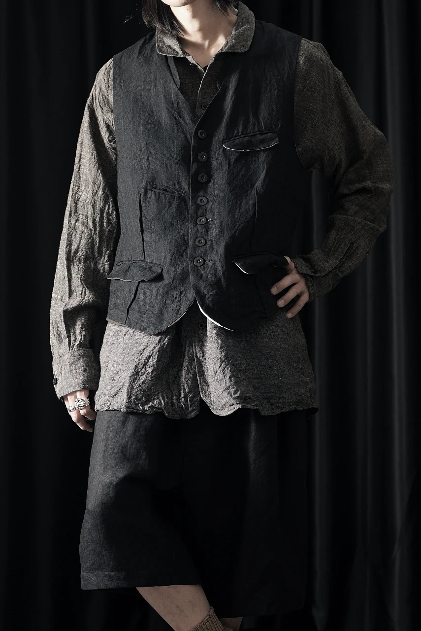 KLASICA "JEUNET" SQUARE SHAPED LOOSE VEST / OBSCURE STRIPED 3/3 MINI HBT (MID NIGHT) - Image 12