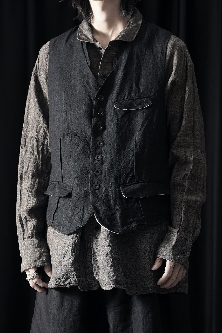 KLASICA "JEUNET" SQUARE SHAPED LOOSE VEST / OBSCURE STRIPED 3/3 MINI HBT (MID NIGHT) - Image 9