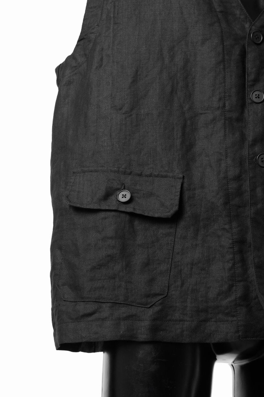 KLASICA "MALAKOFF" DECONSTRUCTED WORK WEAR VEST / CRISP FINISH AIRLY MICRO DOBBY (BLACK) - Image 11