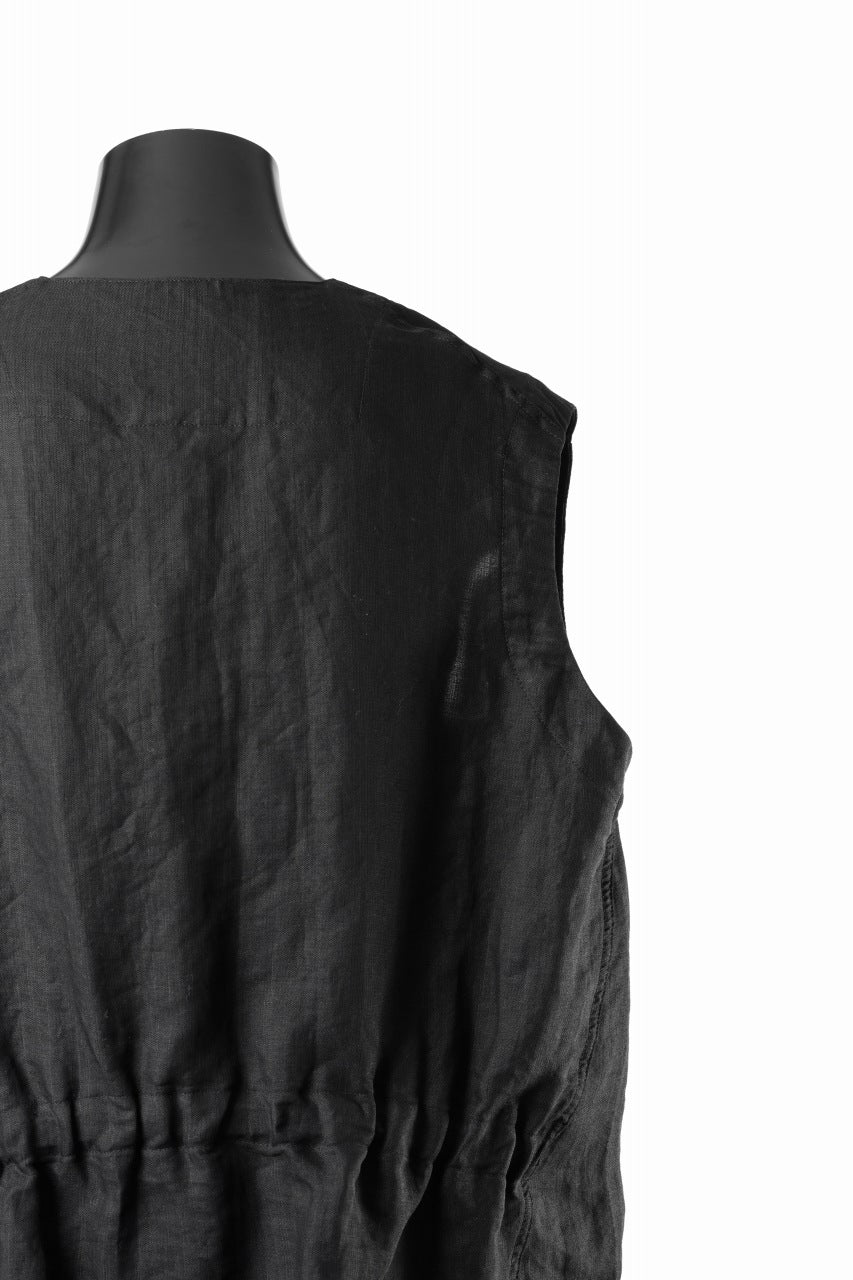 KLASICA "MALAKOFF" DECONSTRUCTED WORK WEAR VEST / CRISP FINISH AIRLY MICRO DOBBY (BLACK) - Image 12