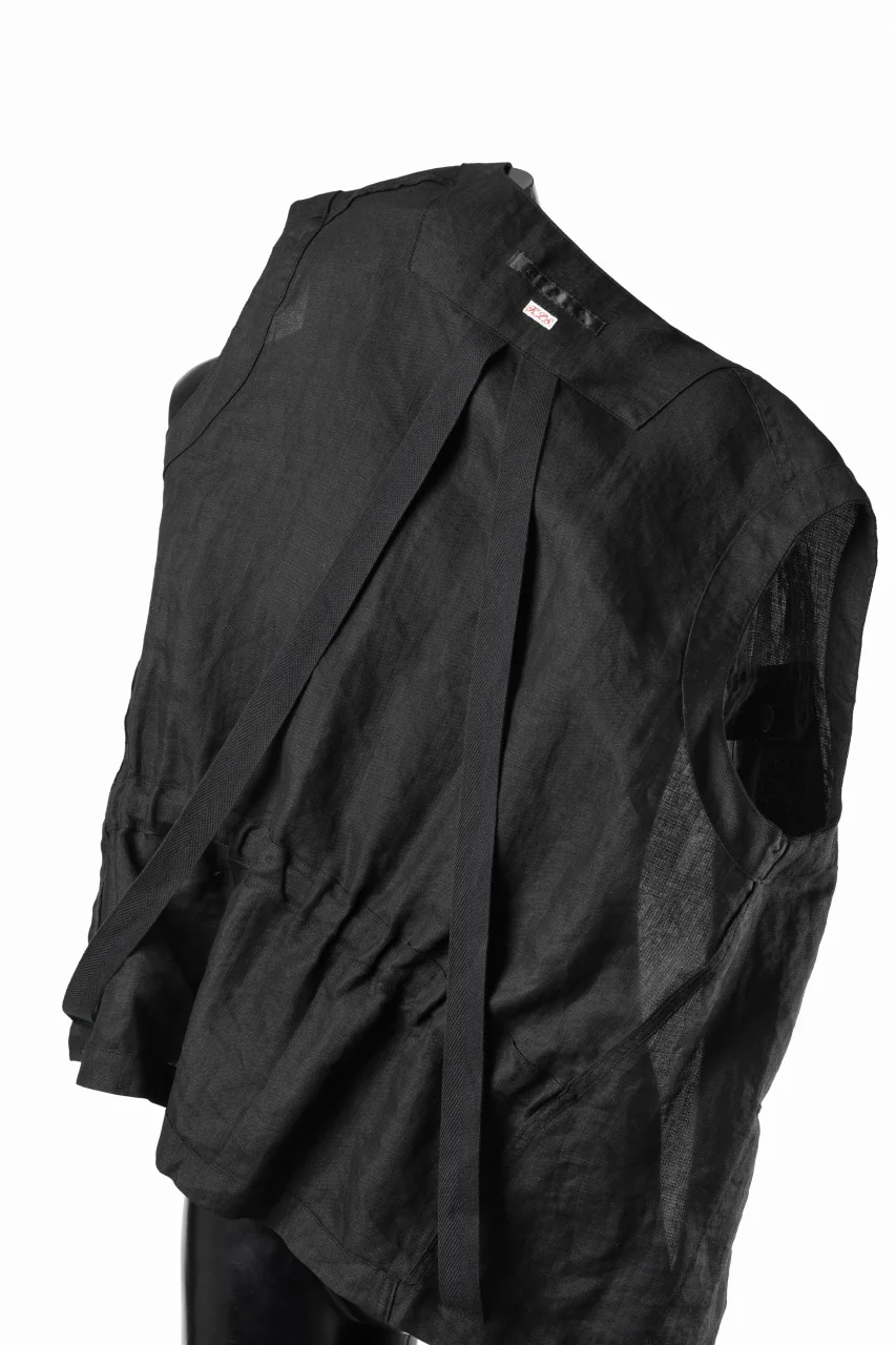 KLASICA "MALAKOFF" DECONSTRUCTED WORK WEAR VEST / CRISP FINISH AIRLY MICRO DOBBY (BLACK) - Image 14