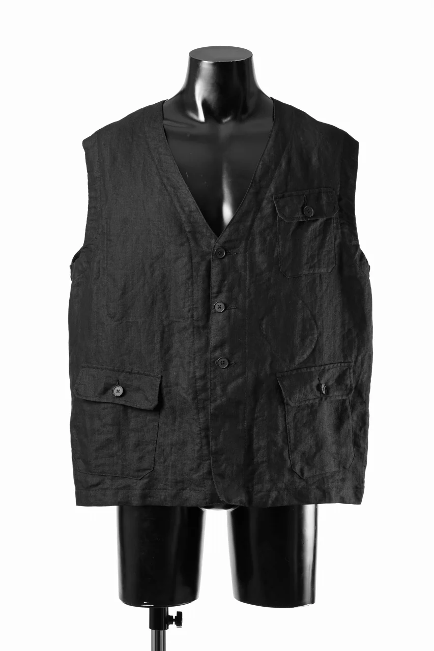 KLASICA "MALAKOFF" DECONSTRUCTED WORK WEAR VEST / CRISP FINISH AIRLY MICRO DOBBY (BLACK) - Image 3