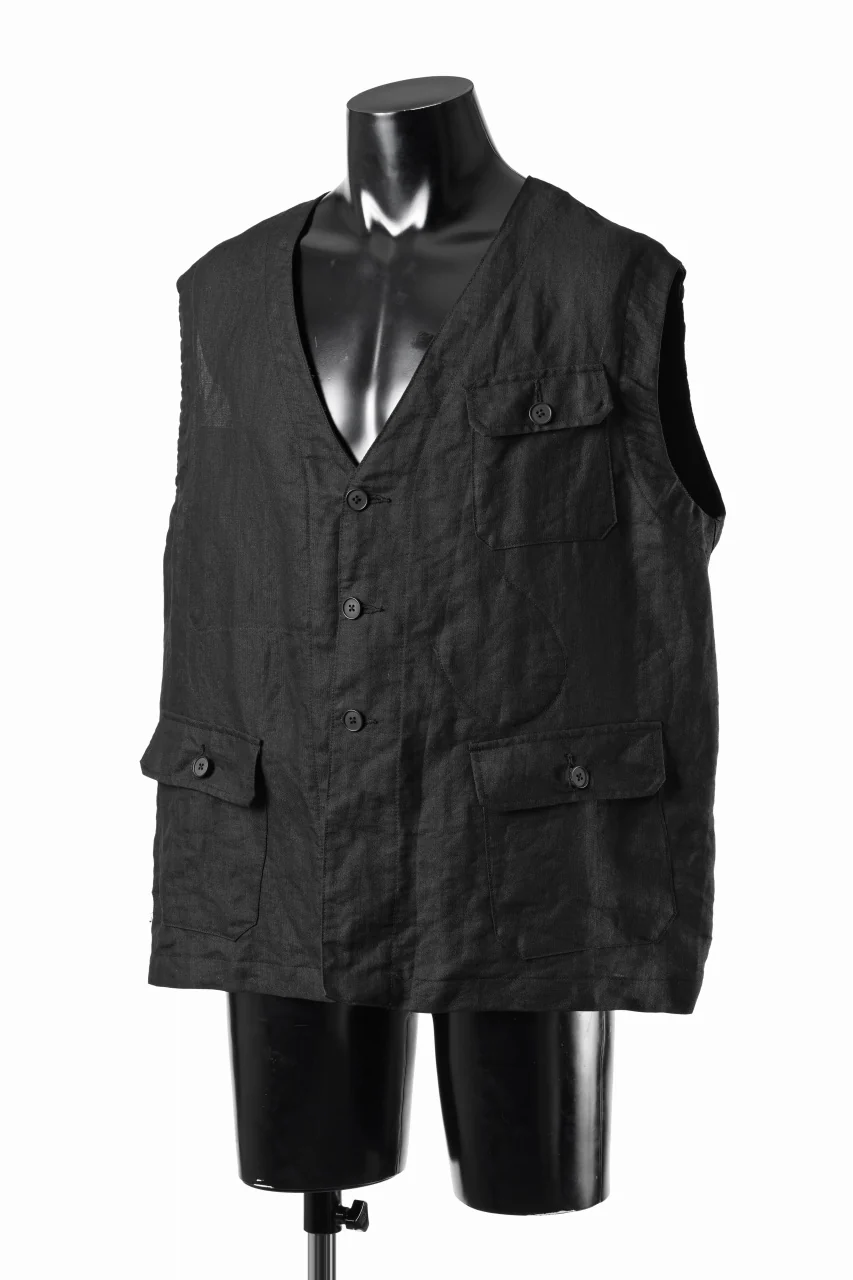KLASICA "MALAKOFF" DECONSTRUCTED WORK WEAR VEST / CRISP FINISH AIRLY MICRO DOBBY (BLACK) - Image 4