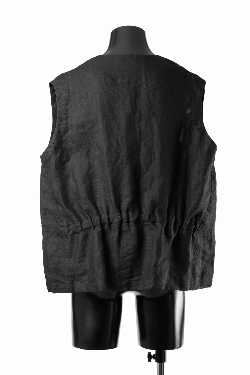 KLASICA "MALAKOFF" DECONSTRUCTED WORK WEAR VEST / CRISP FINISH AIRLY MICRO DOBBY (BLACK) - Image 7