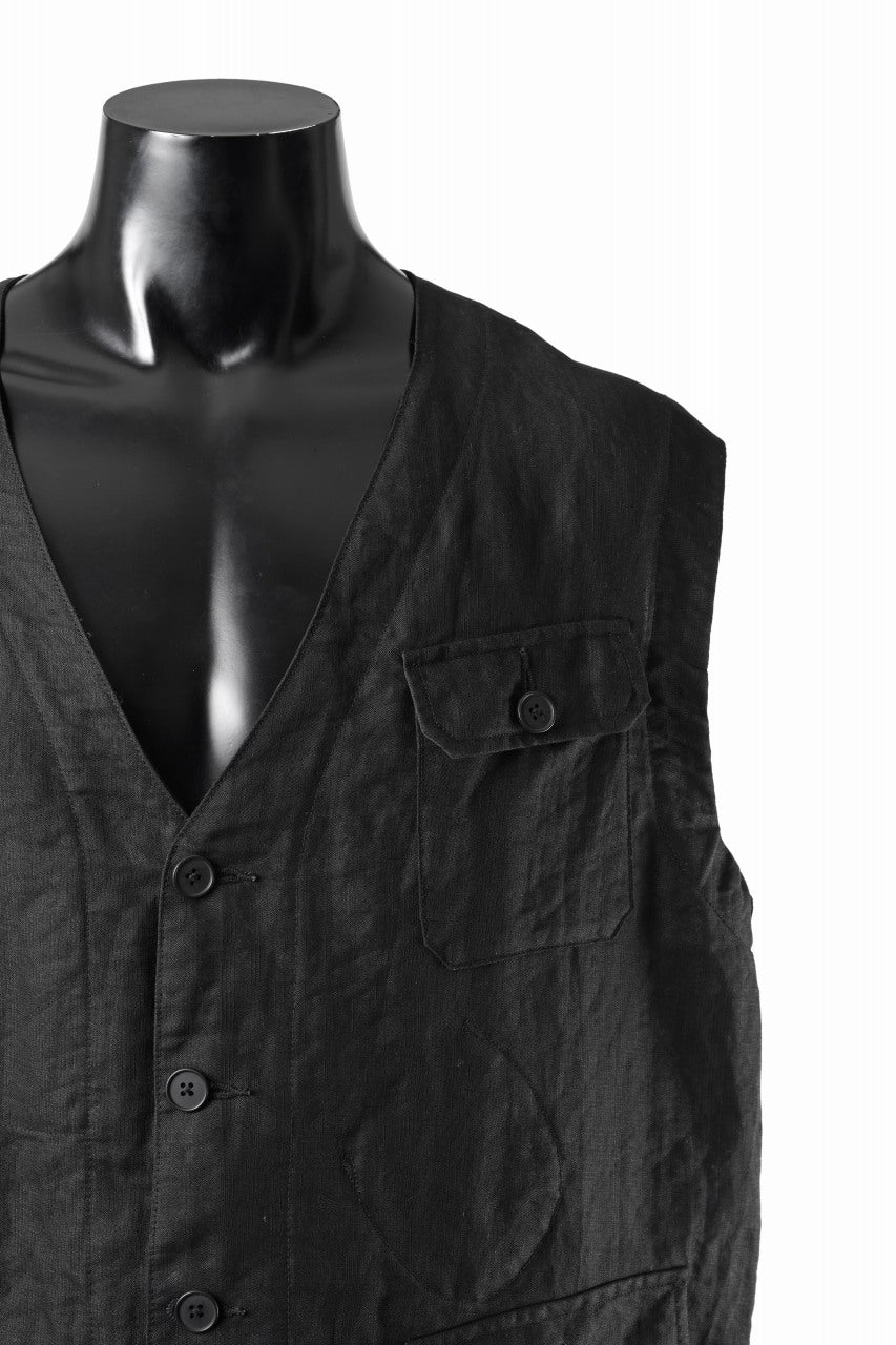 KLASICA "MALAKOFF" DECONSTRUCTED WORK WEAR VEST / CRISP FINISH AIRLY MICRO DOBBY (BLACK) - Image 8