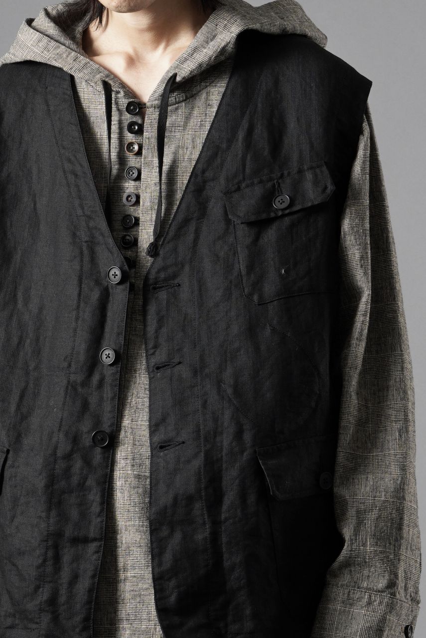 KLASICA "MALAKOFF" DECONSTRUCTED WORK WEAR VEST / CRISP FINISH AIRLY MICRO DOBBY (BLACK) - Image 9