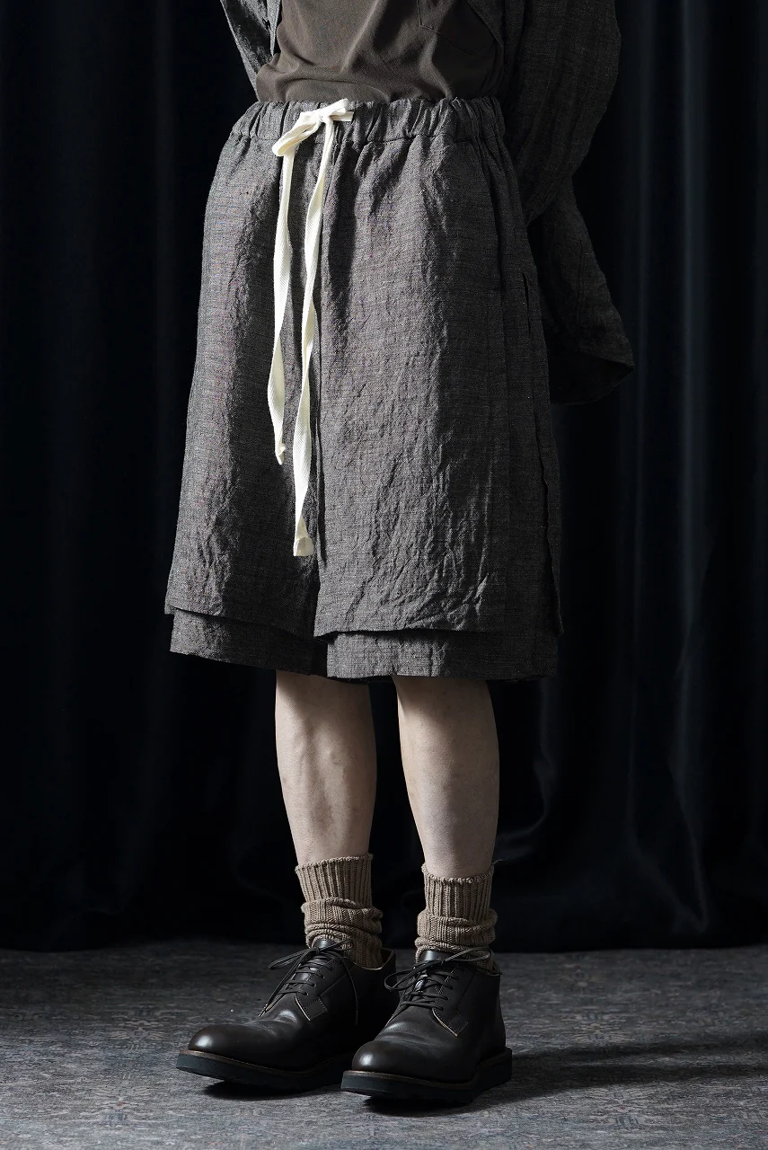 KLASICA "VENT" LAYERED WIDE SHORTS / ANCIENT COLORED LINEN CHAMBRAY (BROWN) - Image 10