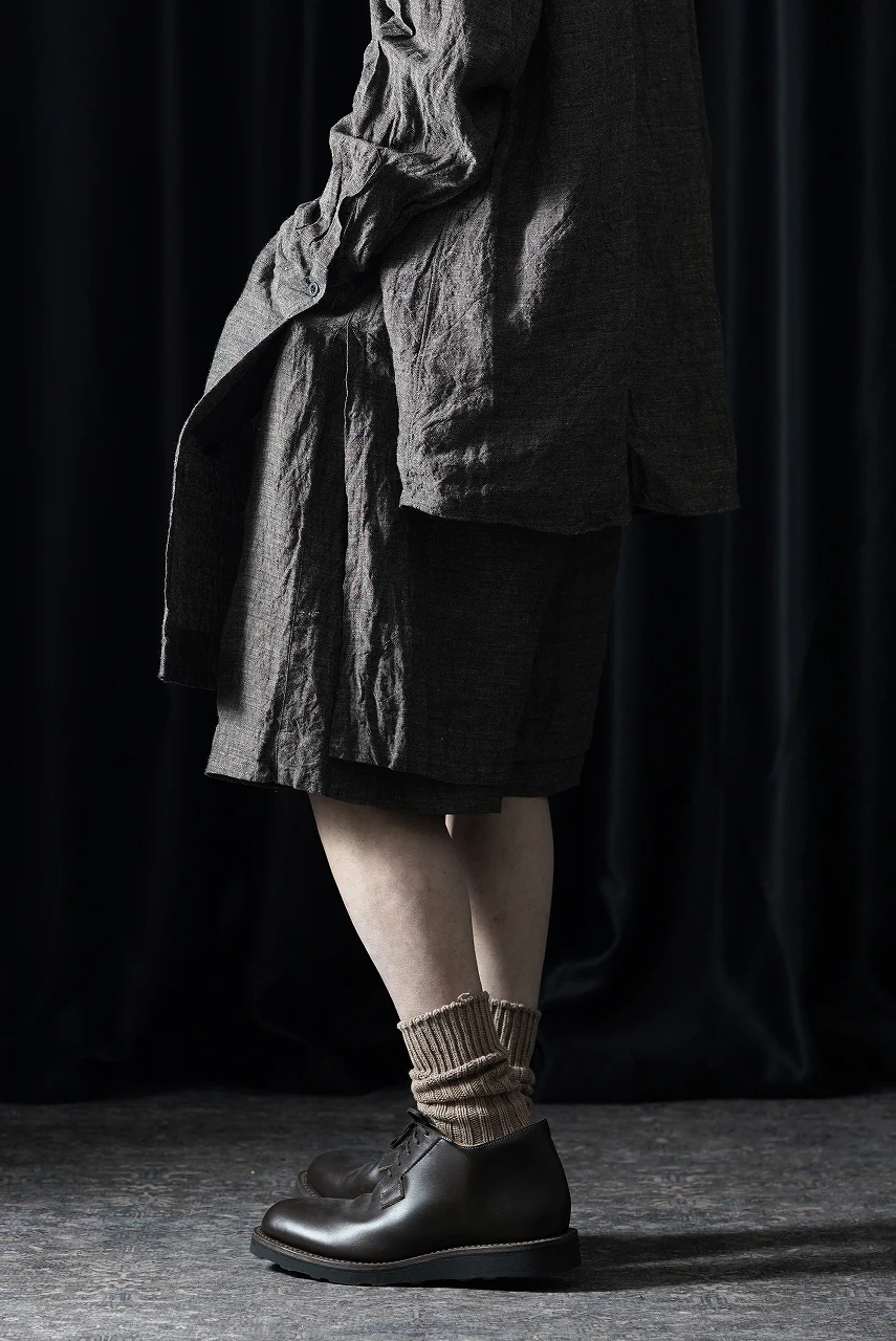 KLASICA "VENT" LAYERED WIDE SHORTS / ANCIENT COLORED LINEN CHAMBRAY (BROWN) - Image 11