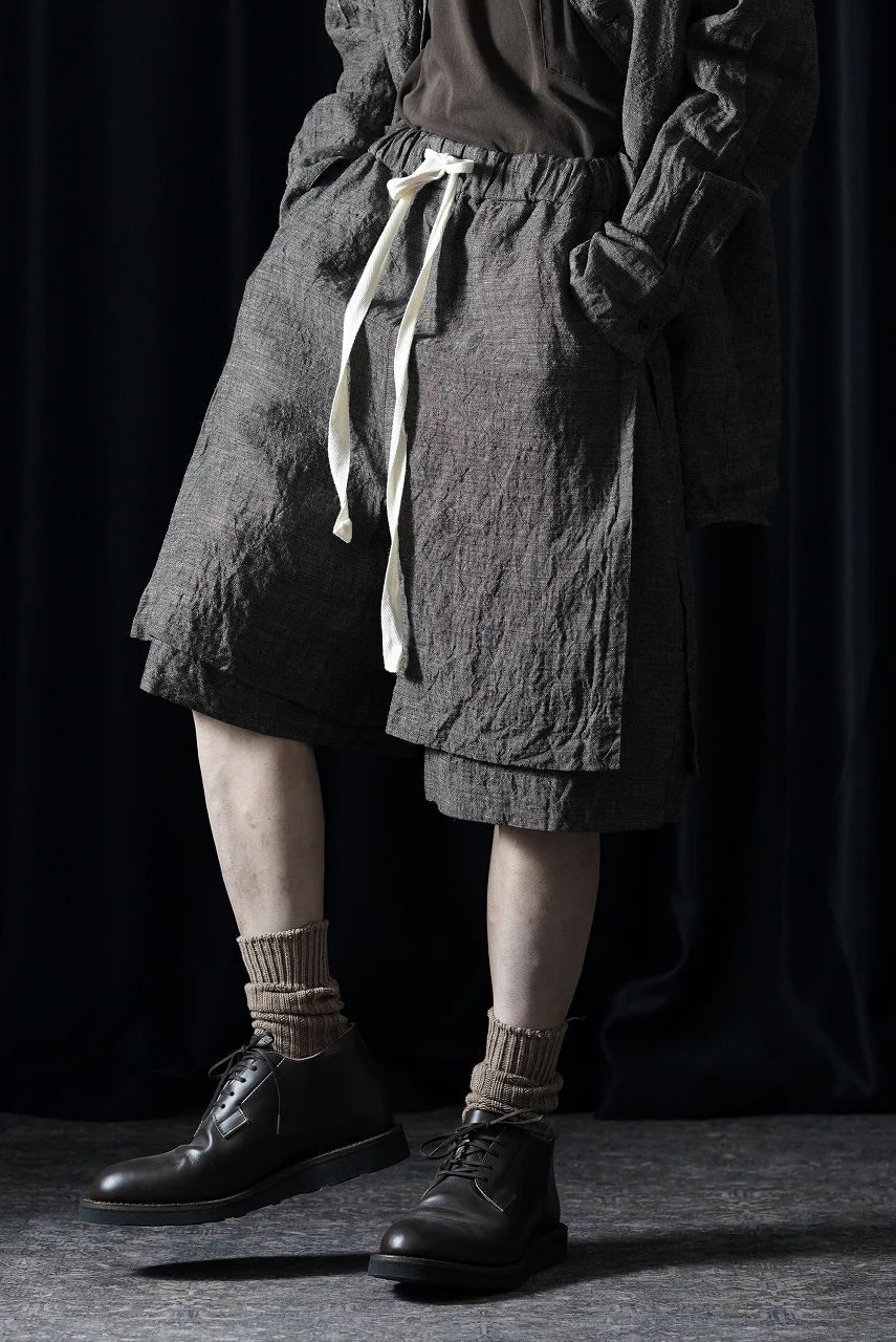 KLASICA "VENT" LAYERED WIDE SHORTS / ANCIENT COLORED LINEN CHAMBRAY (BROWN) - Image 12
