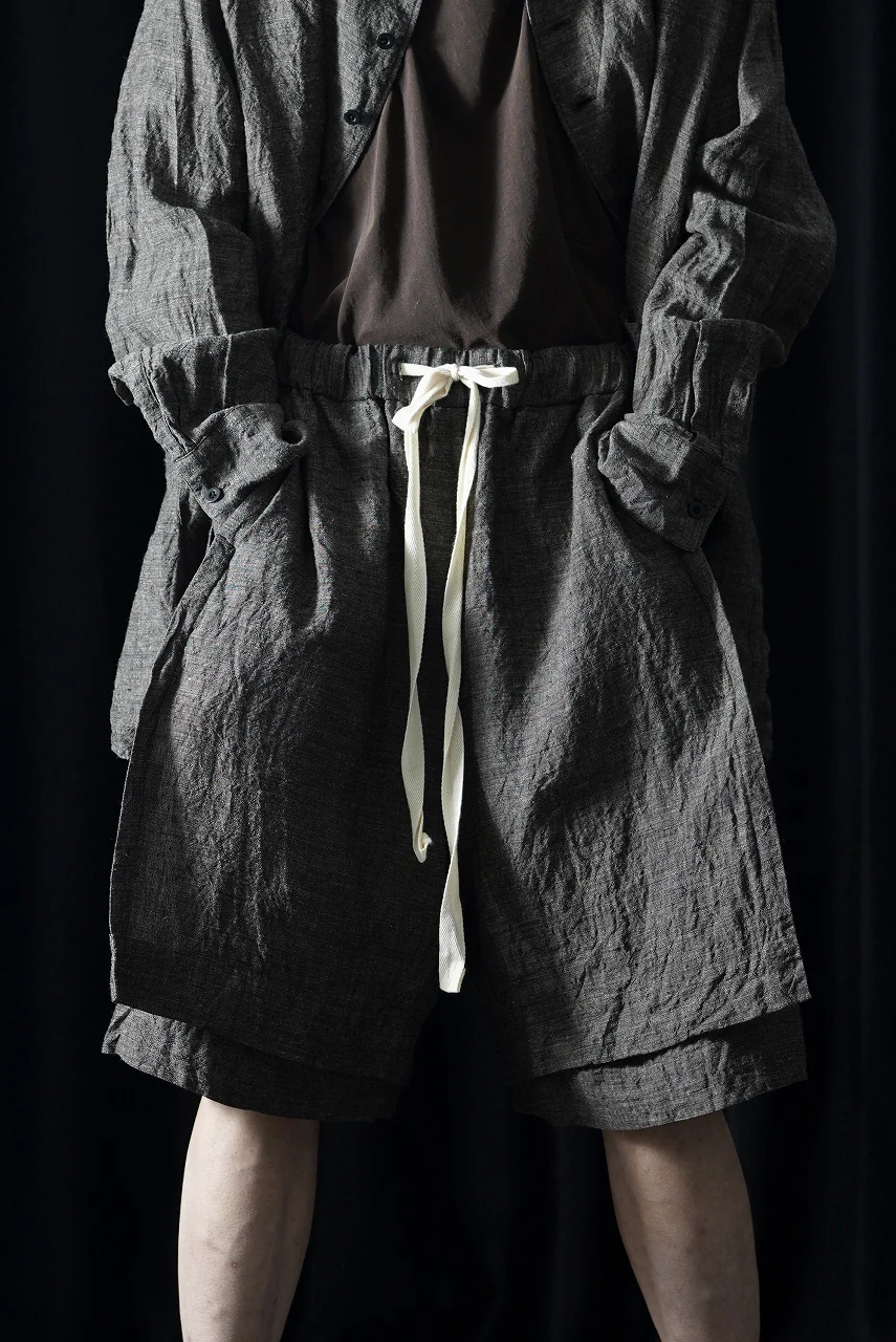 KLASICA "VENT" LAYERED WIDE SHORTS / ANCIENT COLORED LINEN CHAMBRAY (BROWN) - Image 3