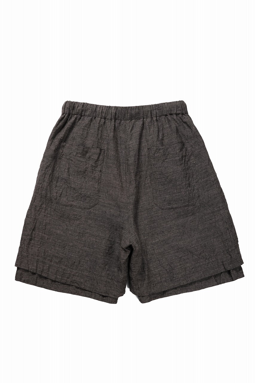 KLASICA "VENT" LAYERED WIDE SHORTS / ANCIENT COLORED LINEN CHAMBRAY (BROWN) - Image 4