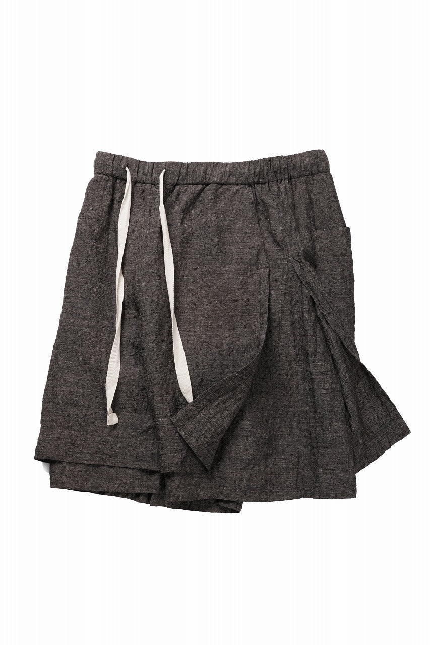 KLASICA "VENT" LAYERED WIDE SHORTS / ANCIENT COLORED LINEN CHAMBRAY (BROWN) - Image 5