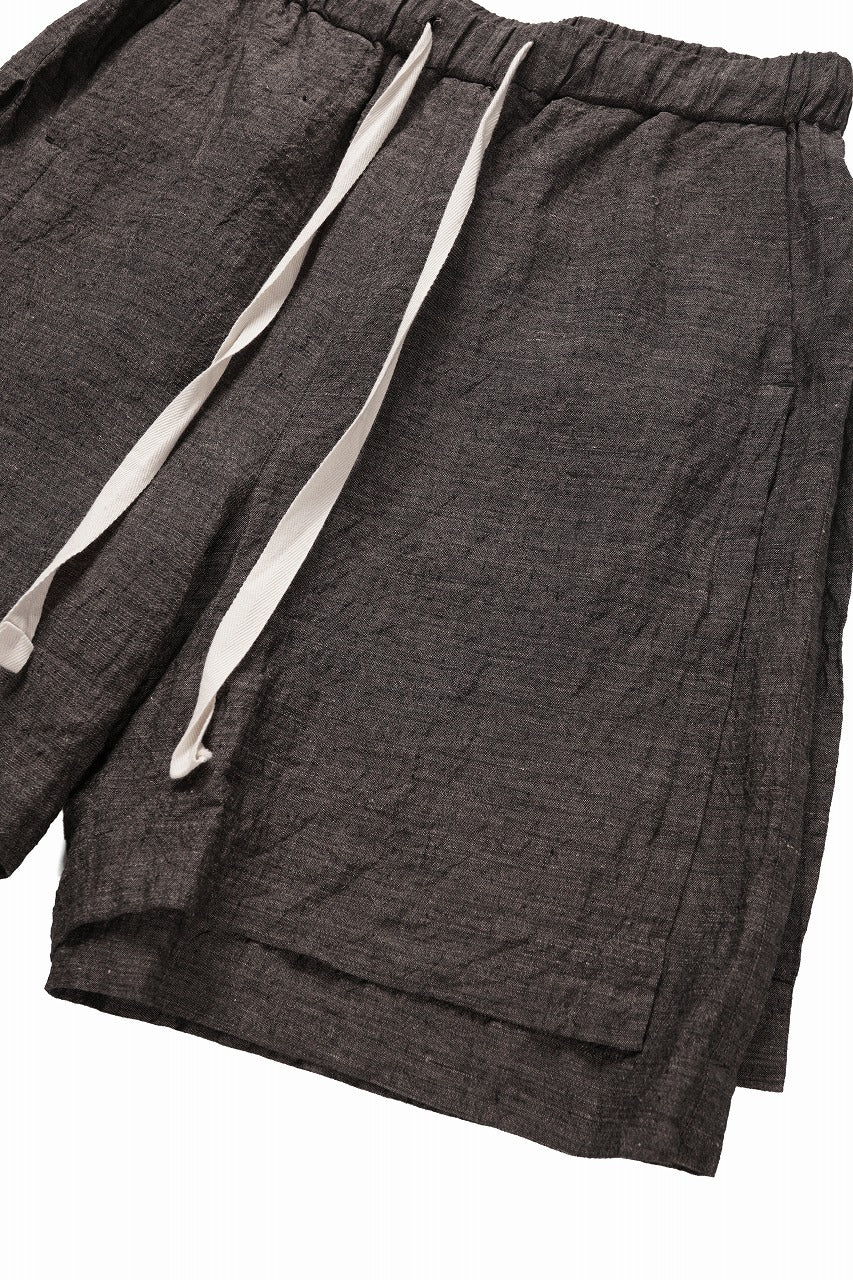 KLASICA "VENT" LAYERED WIDE SHORTS / ANCIENT COLORED LINEN CHAMBRAY (BROWN) - Image 7