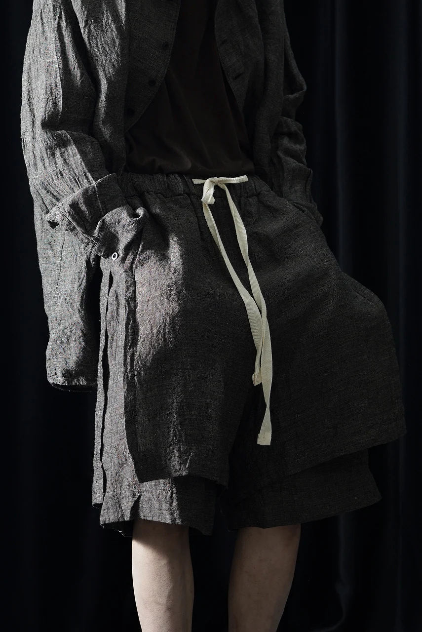 KLASICA "VENT" LAYERED WIDE SHORTS / ANCIENT COLORED LINEN CHAMBRAY (BROWN) - Image 9