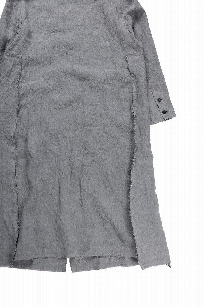 kujaku sumi-dyed mao collar long coat / C-698 (charcoal) - Image 12