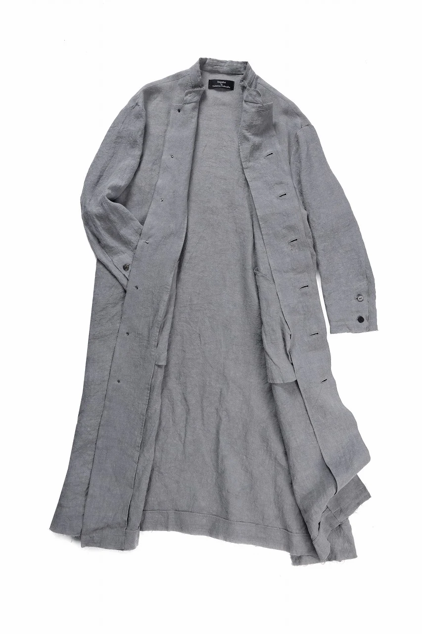 kujaku sumi-dyed mao collar long coat / C-698 (charcoal) - Image 3