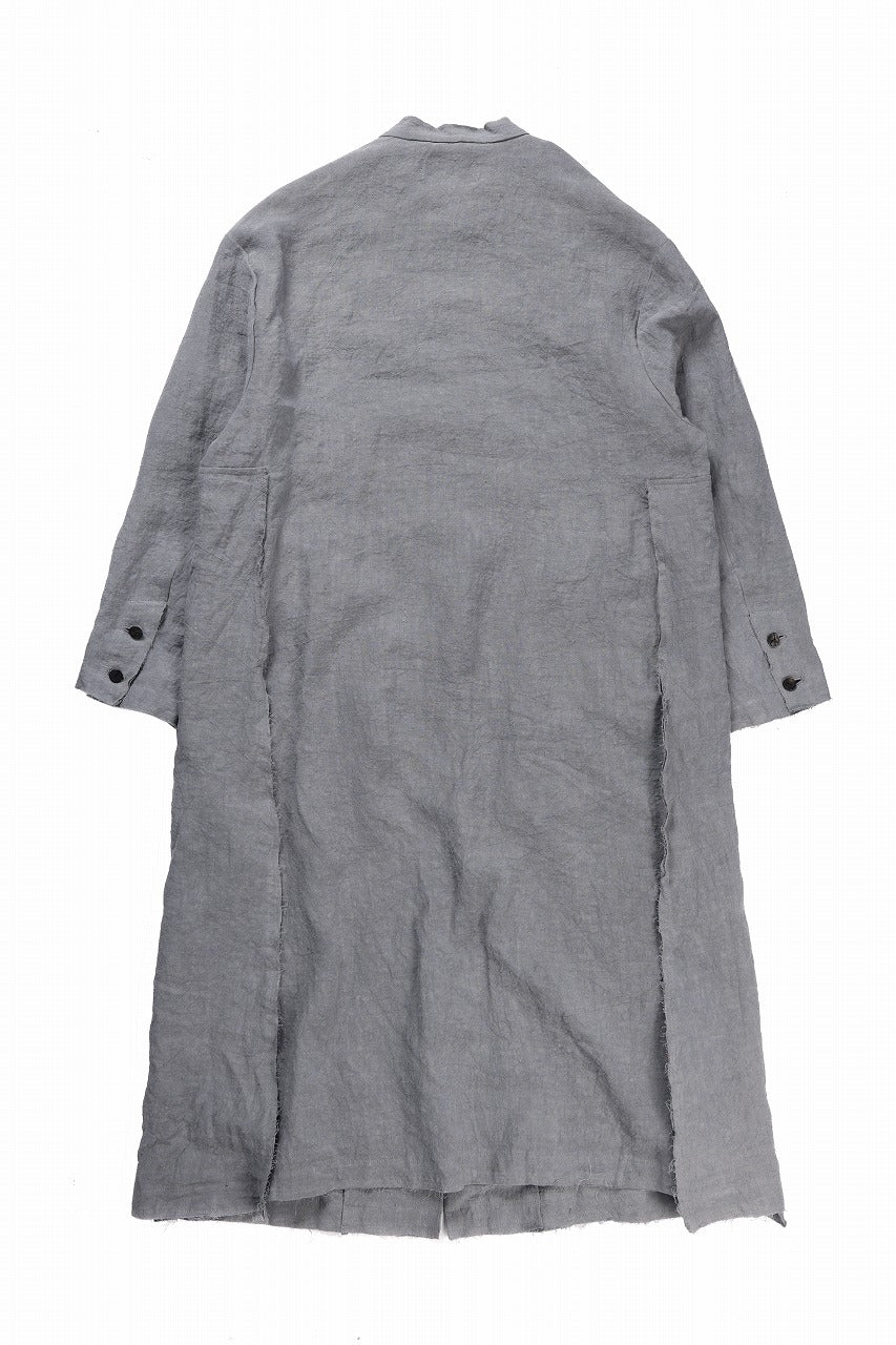kujaku sumi-dyed mao collar long coat / C-698 (charcoal) - Image 4