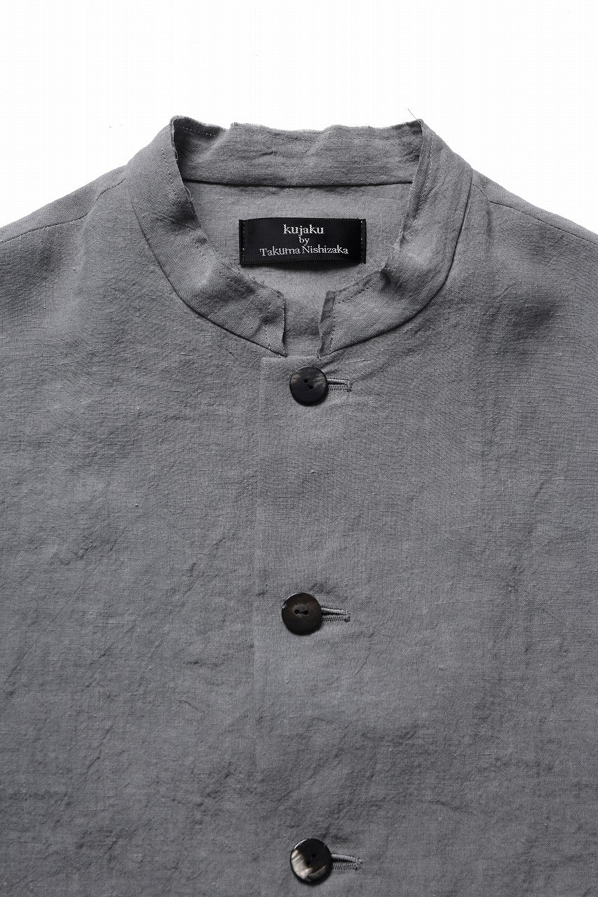 kujaku sumi-dyed mao collar long coat / C-698 (charcoal) - Image 5