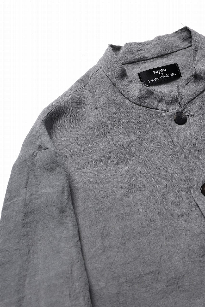 kujaku sumi-dyed mao collar long coat / C-698 (charcoal) - Image 8