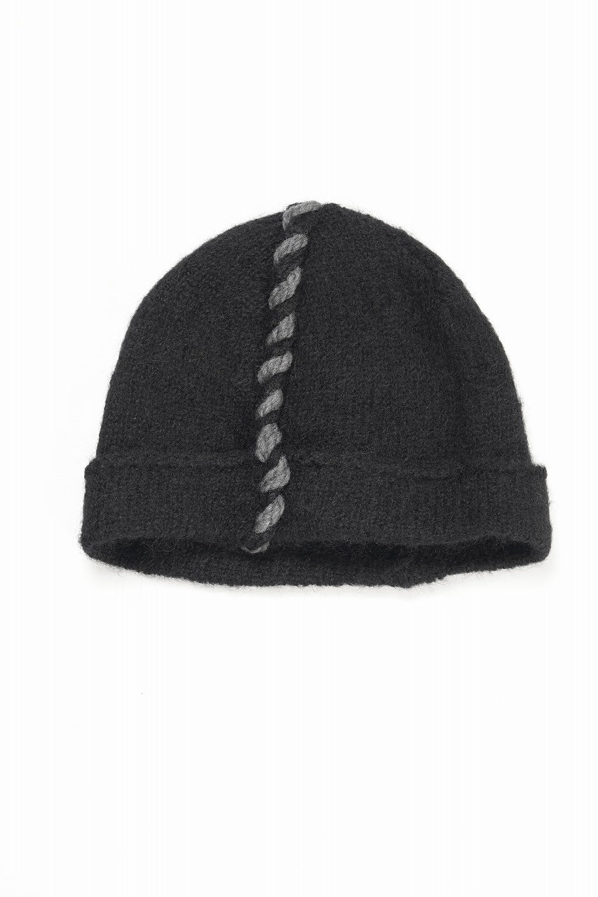 thom/krom CONTRAST STITCH BEANIE CAP / ALPACA KNIT (BLACK) - Image 3