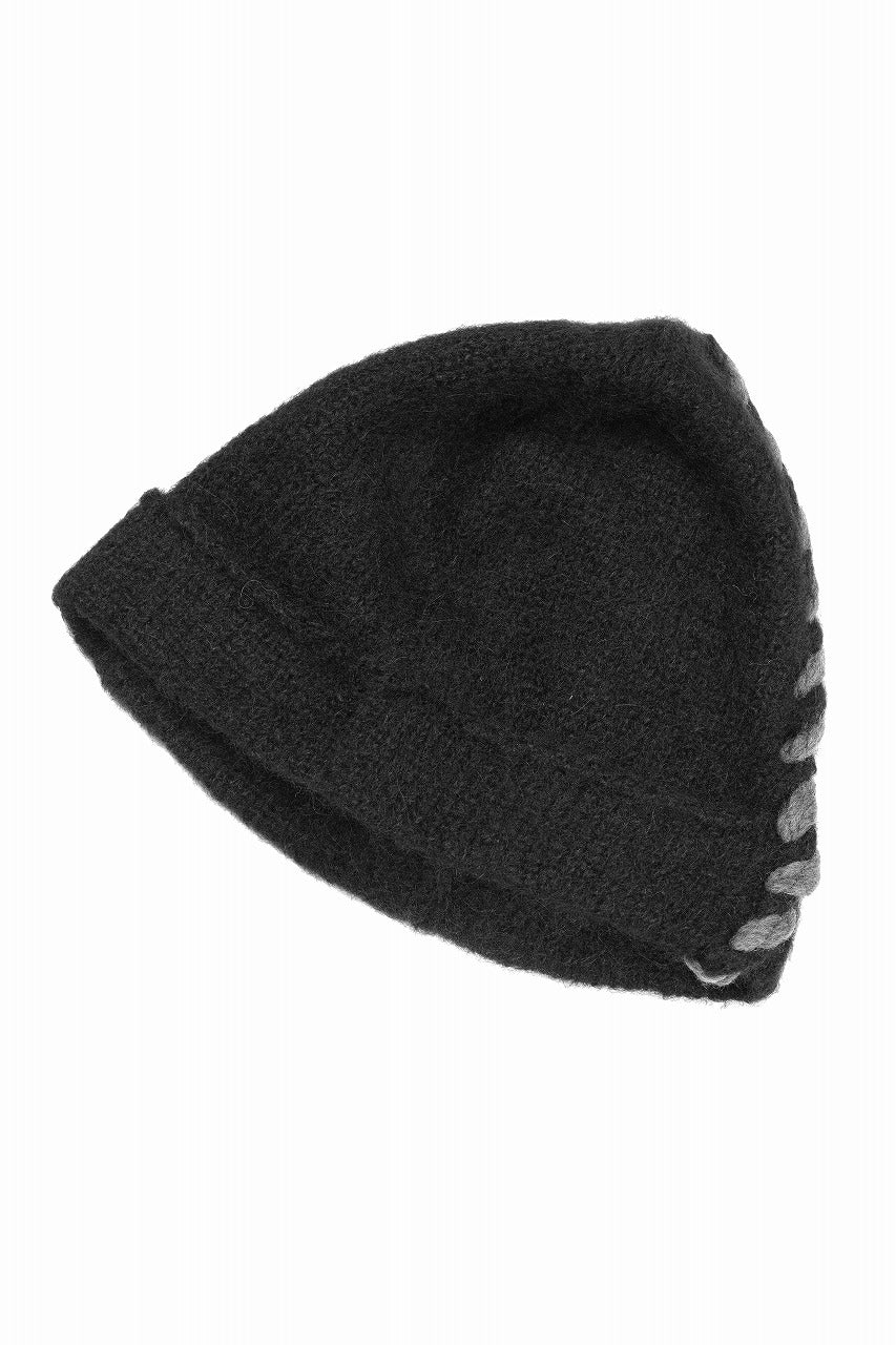 thom/krom CONTRAST STITCH BEANIE CAP / ALPACA KNIT (BLACK) - Image 5