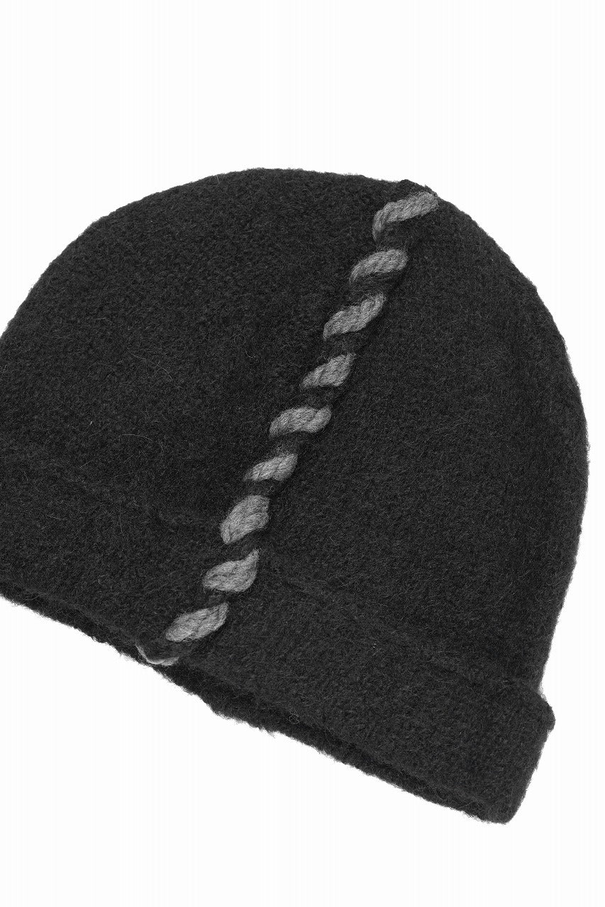 thom/krom CONTRAST STITCH BEANIE CAP / ALPACA KNIT (BLACK) - Image 6