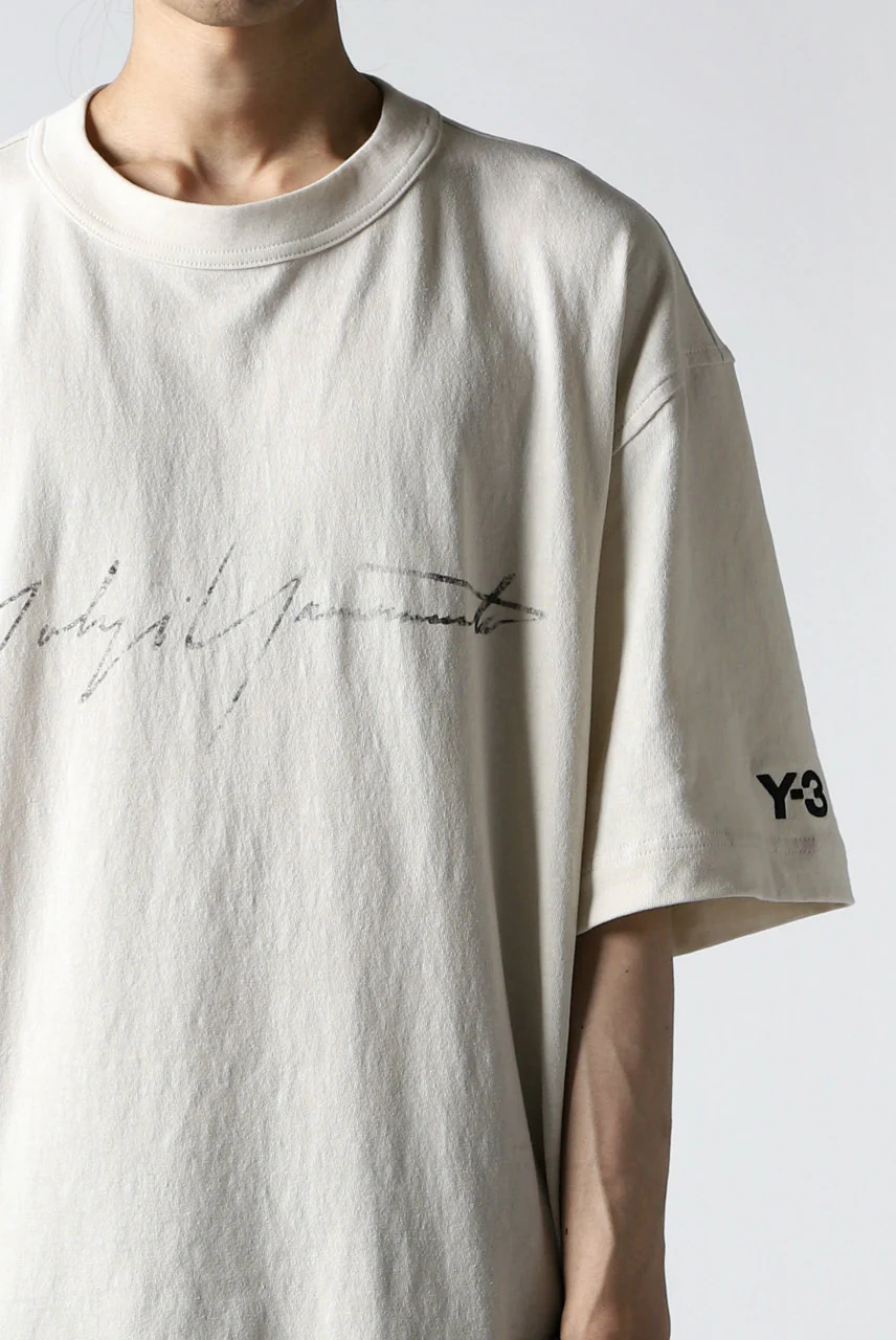 Y-3 Yohji Yamamoto DISTRESSED SIGNATURE SHORT SLEEVE TEE (ECRU) - Image 14