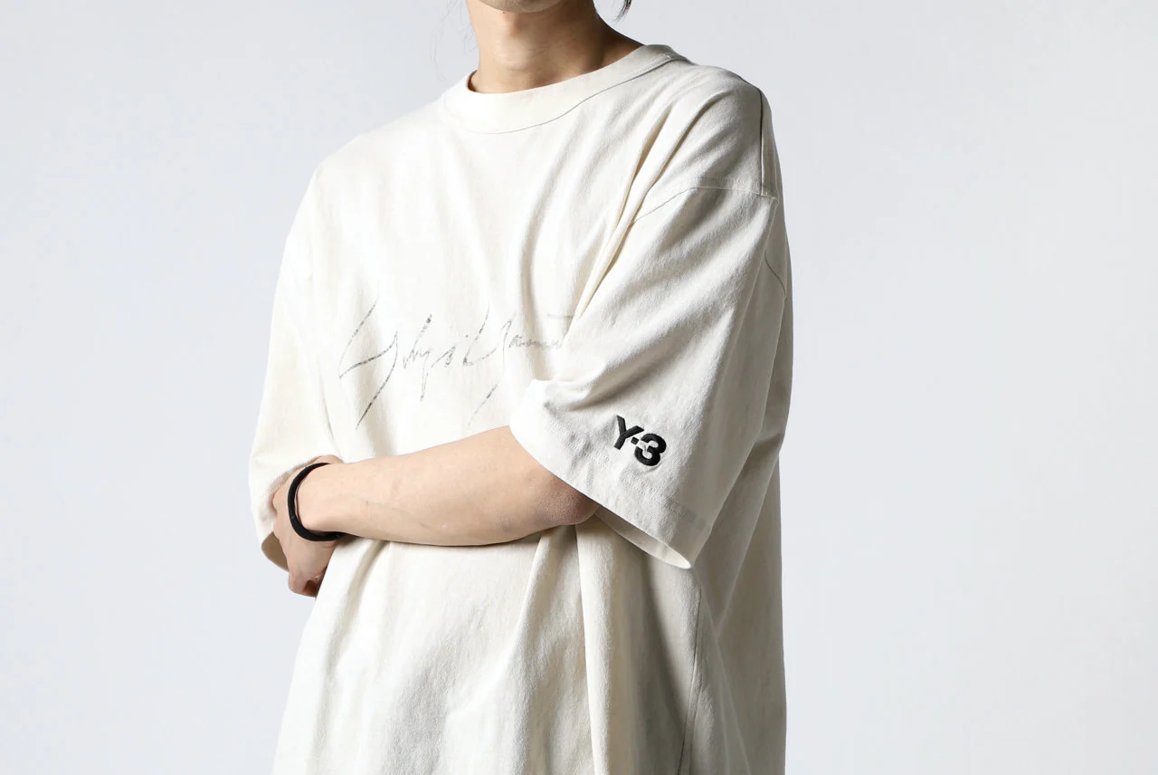 Y-3 Yohji Yamamoto DISTRESSED SIGNATURE SHORT SLEEVE TEE (ECRU) - Image 17