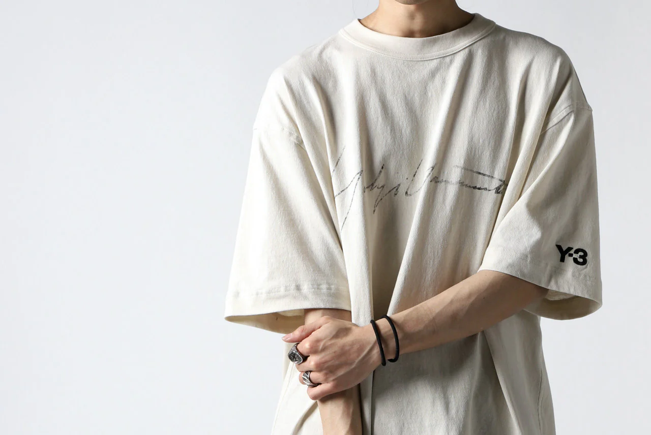 Y-3 Yohji Yamamoto DISTRESSED SIGNATURE SHORT SLEEVE TEE (ECRU) - Image 18