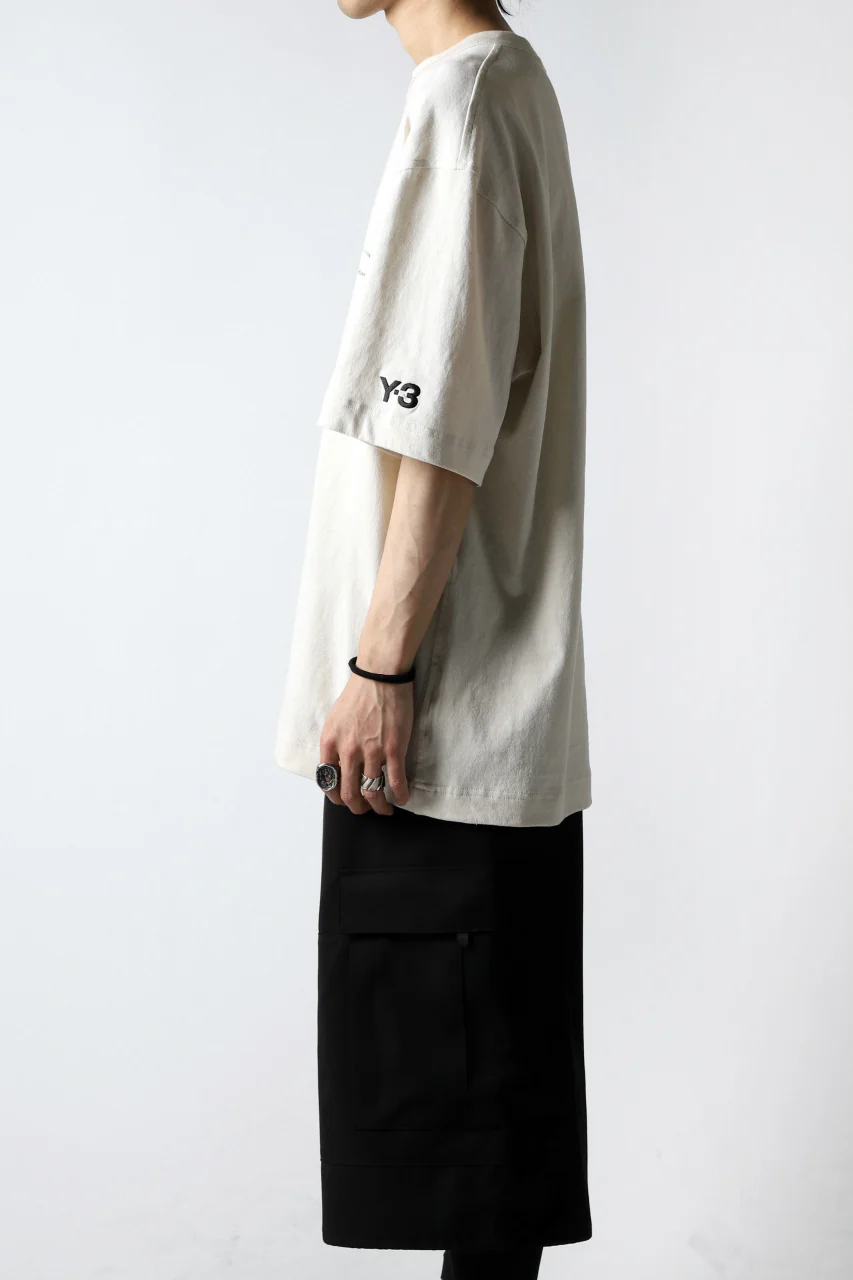 Y-3 Yohji Yamamoto DISTRESSED SIGNATURE SHORT SLEEVE TEE (ECRU) - Image 3